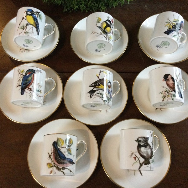 Hammersley & Co. Bone China Audubon/ Bird Demitasse Cups and Saucers / England