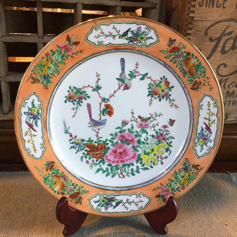 Vibrant Oriental Handpainted Raised Enamel Cabinet Plate Signed