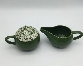 Mid Century Paden City Confetti Green Sugar and Creamer / USA Pottery