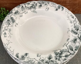 Antique Pearl Pattern Soup Bowls Set of 5, Charcoal Gray Transferware Ironstone