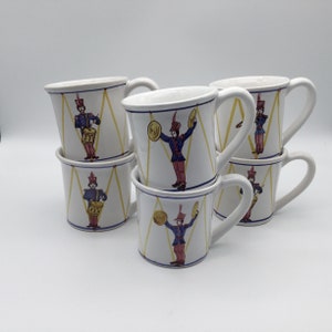 Handpainted Portuguese Pottery Vintage Set of 6 Toy Musician Soldier Mugs