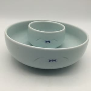Pair of Asian Celadon Blue Rice / Noodle Serving Bowls / Large and Small / Signed