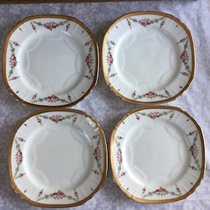 Antique Adderley Bone China Set of 4 Salad Plates / Rare Agra Pattern / 03309/Handpainted Floral Garland / 1906-1926