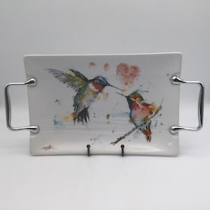 Beautiful Hummingbird Handled Tray by Watercolor Artist Dean Crouser  / Big Sky Carvers