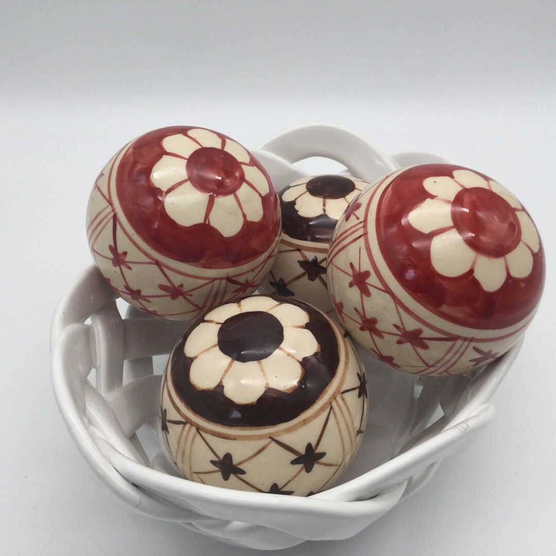 Set of 4 Hand Painted Decorative Ceramic Balls / Orbs / Floral Etsy