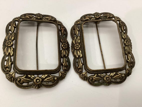 Edwardian Rectangular Buckle-Form Sash Pins • Flo… - image 2