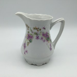 Antique Carl Tielsch Altwasser Germany Purple Floral Pitcher / Creamer / 1875-1935