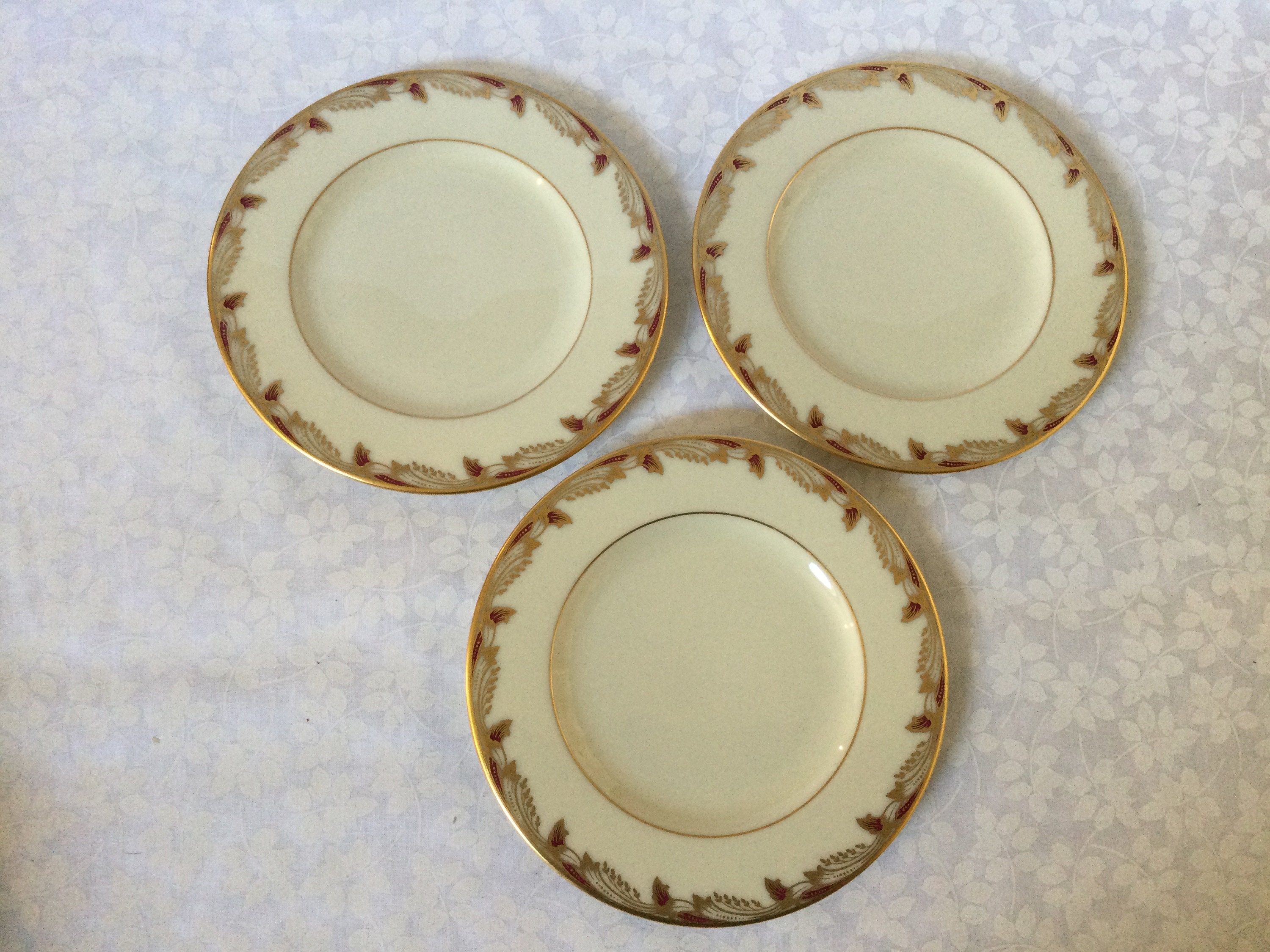 Lenox Essex Maroon & Gold Set of 3 Bread and Butter Plates / Discontinued