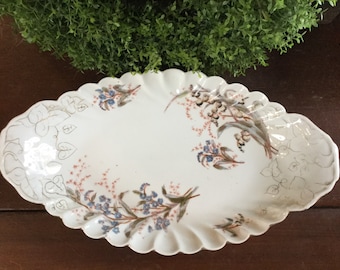 Antique Staffordshire Handpainted Transferware Oval Bowl – Victorian Era Serving Dish