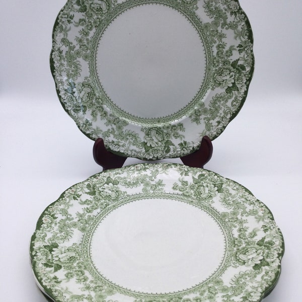 Antique F. Winkle & Co. Colonial Pottery / Stoke England / Togo/ Set of 3 Green Transferware Dinner Plates / 1890-1925