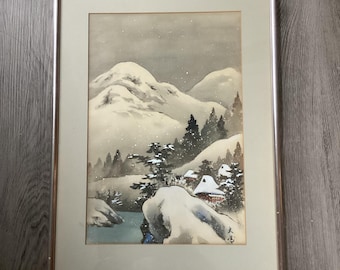 Japanese Winter Landscape Painting on Silk