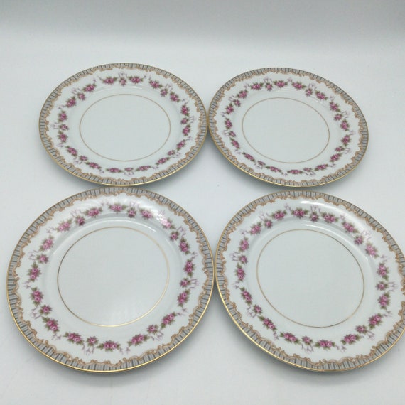 Noritake Ridgewood 5201 Salad Plates Set of 4 Pink Rose Swags Gold