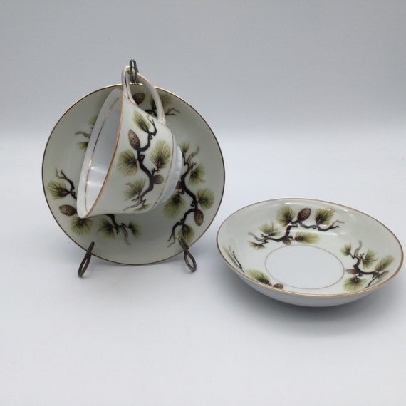 Mid Century Narumi Japan Pinecone Pattern Fine Bone China Dessert