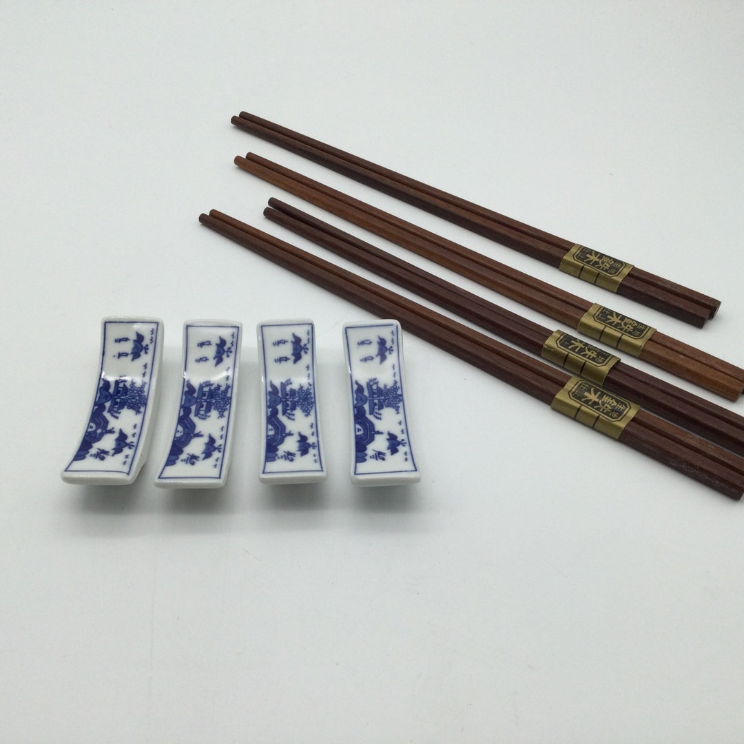 Canton China Village Scene Set of 4 Chopstick Rests and 4 Pair of Chopsticks / New Etsy