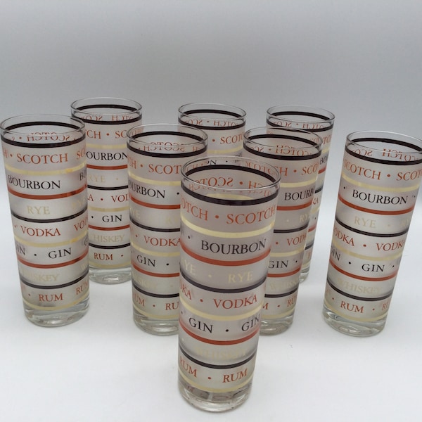 MCM Set of 8 Zombie Glasses /  Scotch Bourbon / Rye / Vodka / Gin / Whiskey/ Rum / NOS Original Box