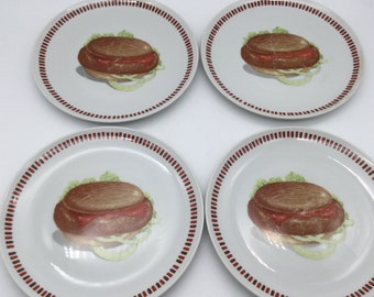 Set of 4 Mid Century  Hamburger Design Luncheon Plates