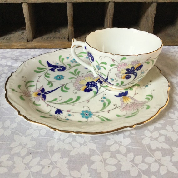 Saucer and Tea Plate lovely Coalport Strawberry Trio Cup fluted edge Saucer and Tea Plate lovely Coalport Strawberry Trio Cup fluted edge