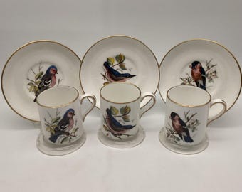 Hammersley & Co. Bone China Audubon/ Bird Demitasse Set of 3 Cups and Saucers / England