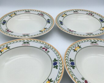 Vintage Mikasa Intaglio Nature’s Harvest Rimmed Soup Bowls | CAC95 Fruit Laurel Border