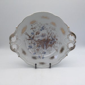 Antique KPM Germany/ Aesthetic Transferware Handled Shallow Bowl / 1840+ / Bluebirds