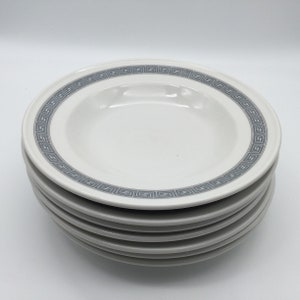 Vintage Mayer Restaurant China Set of 7 Rimmed Soup Bowls /Expressly for The Biltmore Hotel  Modified Blue Greek.