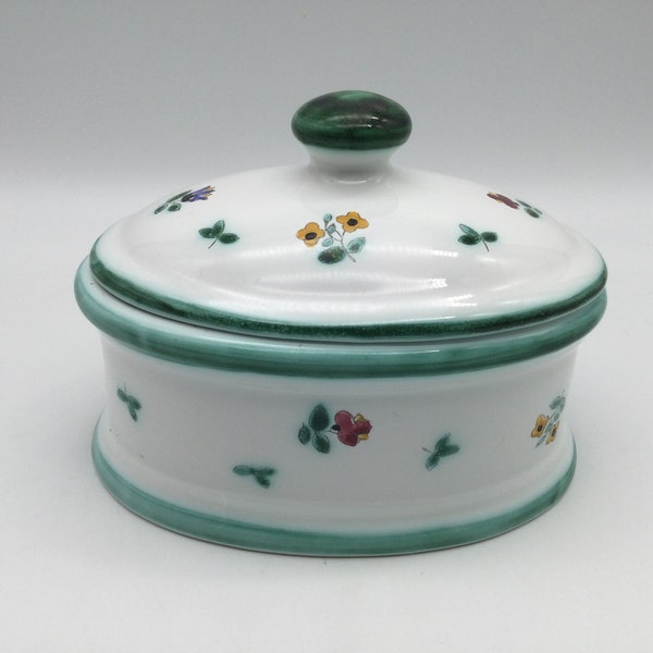 Vintage Gmundner Keramik Alpine Flowers Pattern / Austria / Oval Covered Trinket Box