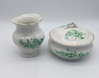 Antique Knowles Taylor Knowles / K T & K / Dresser Set / Green Transferware  / USA Pottery/ Late 19th Century