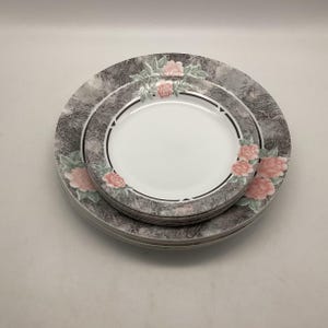 Vintage Corelle Silk & Roses Set of 12 Plates / Dinner and Salad / Discontinued 1994