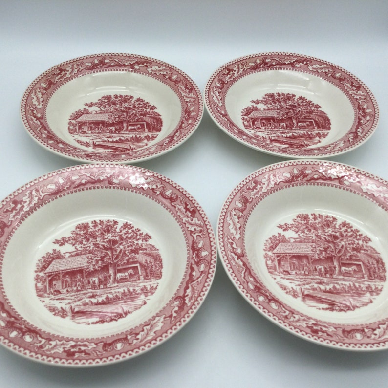 Memory Lane 1960s Royal Ironstone Red Transferware Set of 4 image 2