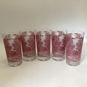 Set of 5 Memory Lane 1960’s Royal Frosted Glass Tumblers / 12 oz