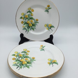 Vintage Crown Sterling England Sussex Mums Set of 4 Fine Bone China Salad / Luncheon/ Dessert Plates