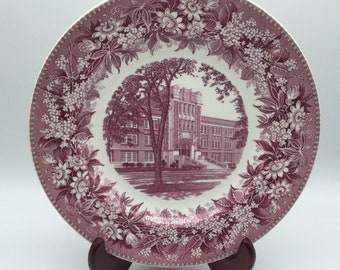 Vintage Wedgwood Winona State Teachers College College Plate / Somsen Hall / Cranberry Transferware / 10.5” / England