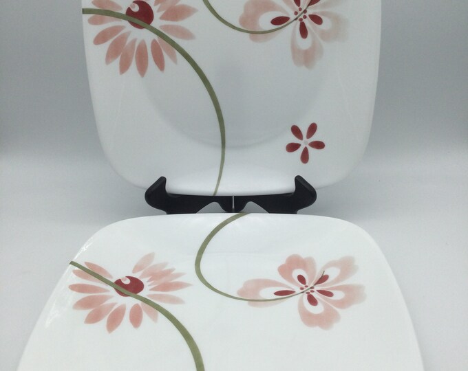 Corelle Pink Pattern Vintage Corelle Pretty Pink Set of 4 Square Dinner Plates ...