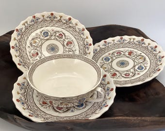 Antique Copeland Spode Florence Cream Soup Cup Set, English Cottage Kitchen