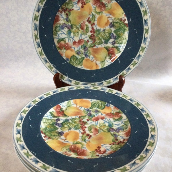 Fitz & Floyd Classic Choices Alfresco Collage Set of 4 Salad / Luncheon Plates / 9.5” / Pear and Berries / Discontinued