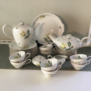 Vintage KPM Krister Germany Yellow Rose Tea Set, Gold Trim Porcelain