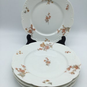 Antique Haviland & Co. Limoges / Set of 4 Salad / Luncheon Plates /   Peach and Blue Flowers / 1889- 1896 / 2 Sets Available