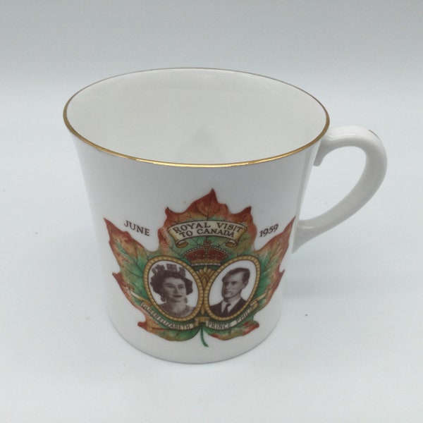 Commemorative Shelley Bone China Mug / Queen Elizabeth & Prince Philip Visit to Canada 1959