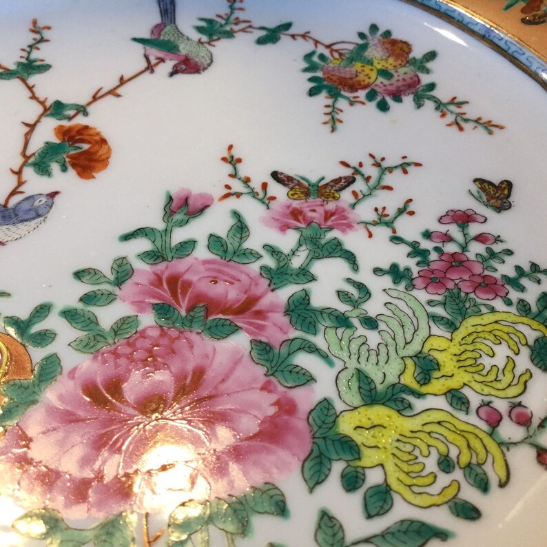 Vibrant Oriental Handpainted Raised Enamel Cabinet Plate Signed