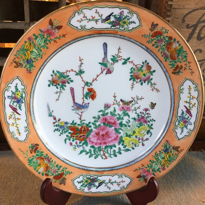 Vibrant Oriental Handpainted Raised Enamel Cabinet Plate Signed