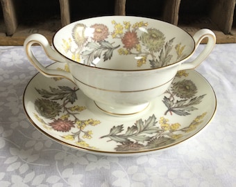 Wedgwood Lichfield Pattern Bone China Cream Soup Cup and Saucer/ Discontinued 1953-1978 / 9 Available/ Price is for 1