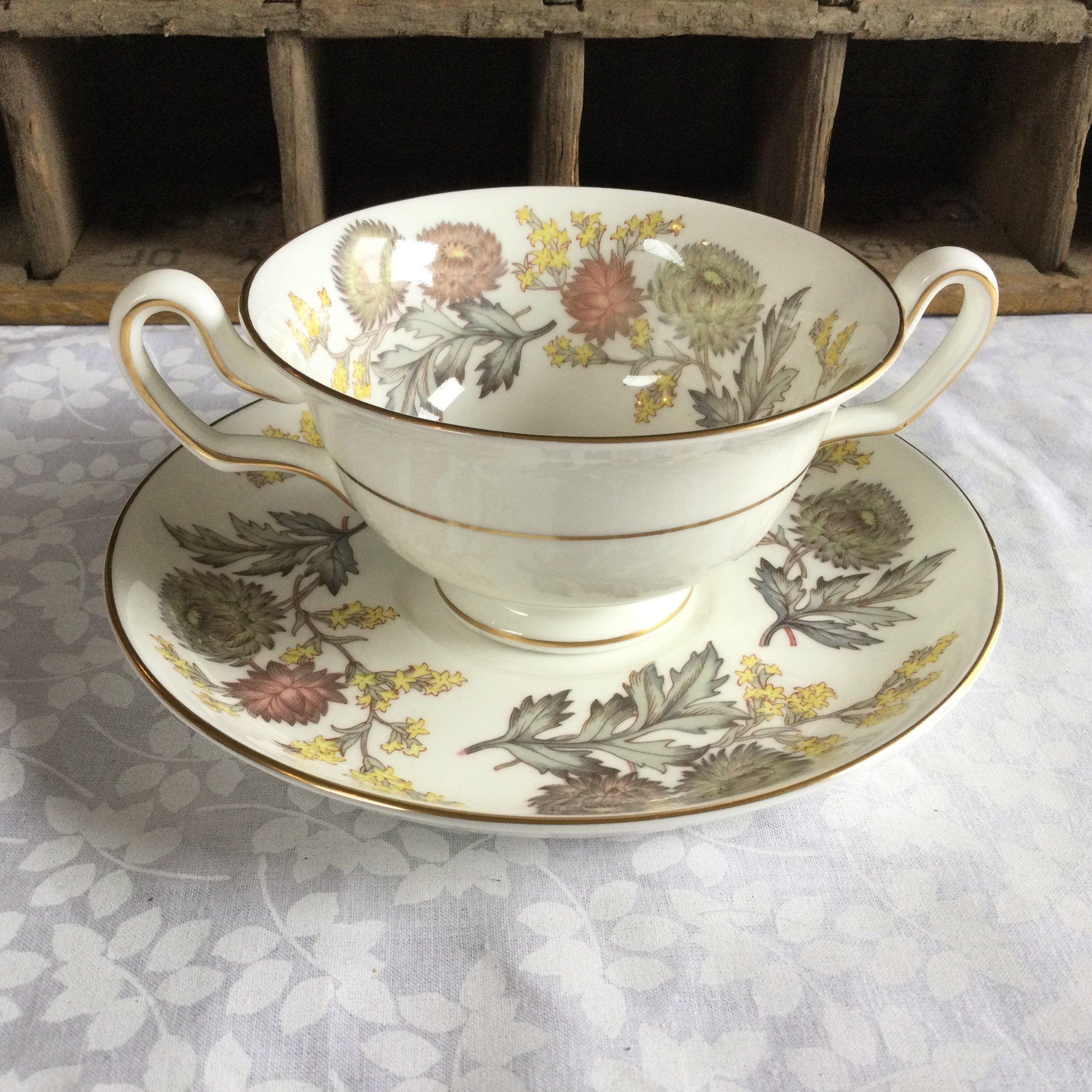 Wedgwood Lichfield Pattern Bone China Cream Soup Cup and Saucer