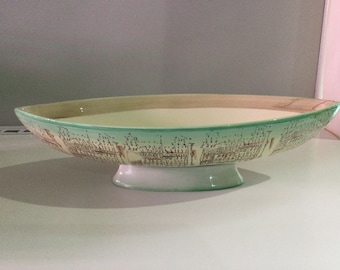 Large Italian Ceramic Bowl: Venice Cityscape Pedestal Centerpiece – Mid Century Decor