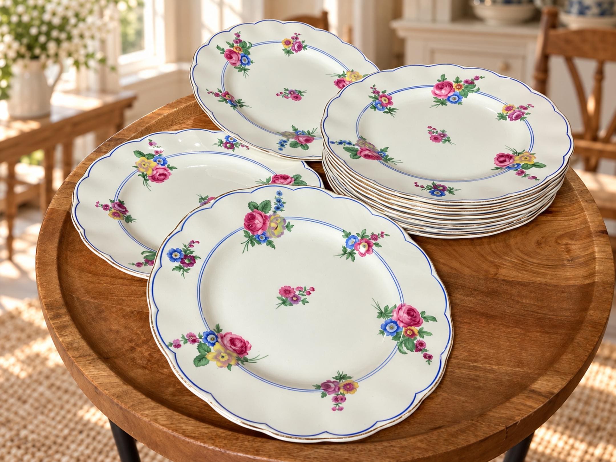 Antique Vintage Pink Roses Dinner Plates - Etsy