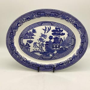 Antique Wood & Sons / Enoch Woods Blue Willow Oval Platter  / Blue Transferware / 1917+