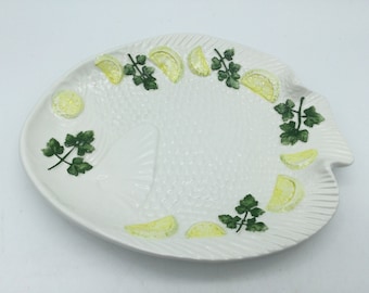 Handpainted Bassano Italy Majolica Small Fish Platter / 2277 / Lemons & Parsley Pattern / 1970’s / VG Condition