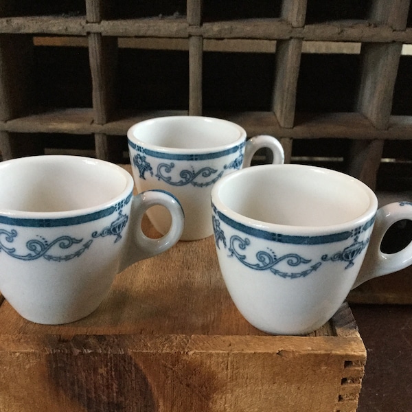 Vintage Scammels Trenton China Set of 3 Demitasse / Espresso Cups / Derby Blue / Restaurant China