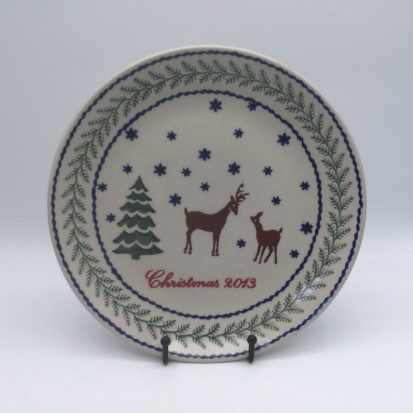 Handpainted Unikat Ceramika Z Boleslawca Christmas Tree & Reindeer 2013 Plate