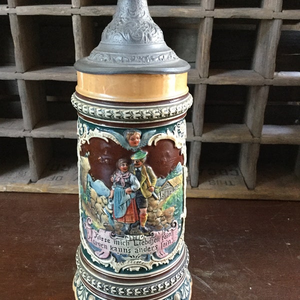 Antique German Stein Matthias Girmscheid / Tyrolean Couple / # 494 / .5 L /