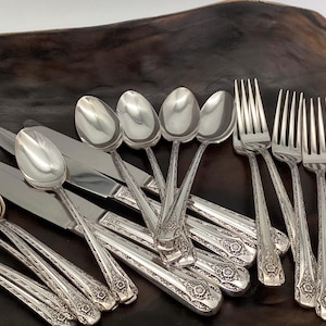 Vintage Silverplate Flatware Set for 4: International Silver Elegance Floral Pattern